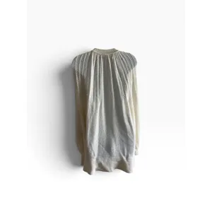 Azure Cardigan Sweater L Cream Vintage Tie Neck Ribbed Knit Open Front USA Made thumbnail 2