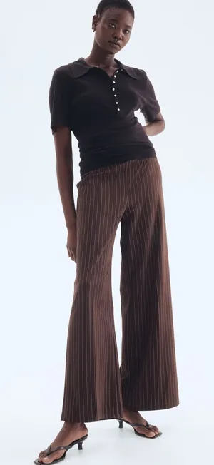 H&M Brown Pin Stripe Straight Leg Casual Pants Size L NEW thumbnail 1