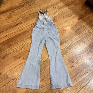 Free People x Lee Factory Flare Overalls Small Vibrant Blues Denim‎ Dungarees thumbnail 5