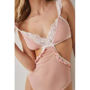We Are HAH Free People Key To Ur Heart Bodysuit Copper Rose Pink Lace XS Sheer thumbnail 5