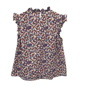 English Factory Womens Floral Ruffle Cap Sleeve Blouse Top Blue‎ Brown Sz Medium thumbnail 3