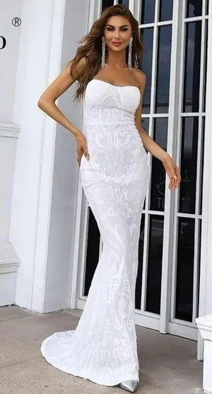 Gorgeous White Strapless Sequin Gown thumbnail 1