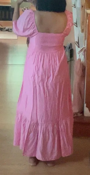 By the River Pink Puff Sleeve Midi Dress – Size M thumbnail 1