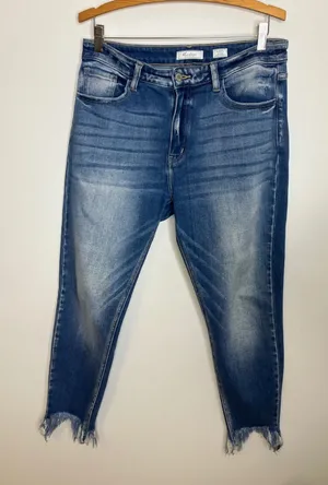 KanCan Kurvy Mid-Rise Ankle Skinny Jeans Womens 30 Blue Frayed Hem Distressed thumbnail 1