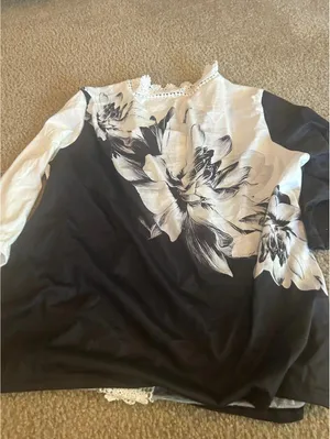 ab61 Woman long sleeve black white top shirt 2xl thumbnail 2