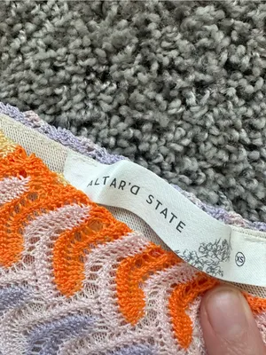 Altar'd State One-Shoulder Crochet Dress in Orange, Lavender & Yellow thumbnail 4
