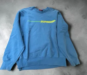 Supreme Blue Crewneck with Neon Yellow Logo thumbnail 1