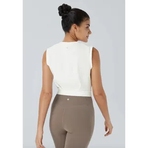 Halara Tank Womens Medium White Cropped Ribbed Yoga Crewneck Active Sporty Gym‎ thumbnail 2