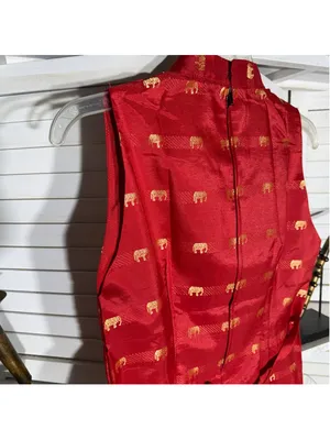 NWOT Thaisilk mod dress red gold elephant sleeveless unique elegant boho costume thumbnail 4