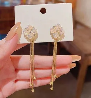 Fashion Delicate Flower Long Tassel Earrings for Women thumbnail 3