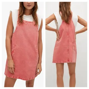 Mango Pocket Denim Pinafore Dress Faded Red/Pink Sz 2 Soft Girl Vibes Y2K‎ Era thumbnail 2
