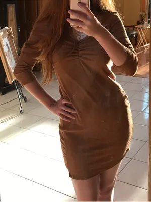 Charlotte Russe Rust Brown Ribbed V-Neck 3/4 Sleeve Dress thumbnail 4