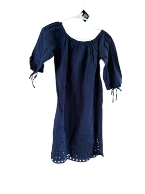 Women's J.Crew Navy Off-Shoulder Eyelet Mini Dress Size XS thumbnail 8