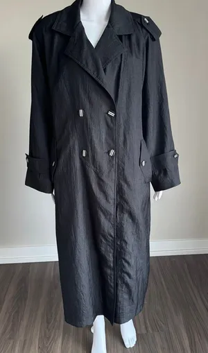 Vintage Gallery Black Trench Coat With Shoulder Pads Size 14 thumbnail 1