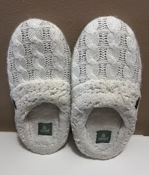 Aran Cream/White Cable Knit Sherpa Slip-On Slippers Size M 7-8 thumbnail 1