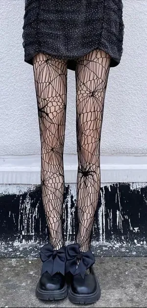 Gothic Spider Jacquard Pantyhose, Gothic Hollow Out‎ Sheer Tights One Size thumbnail 1