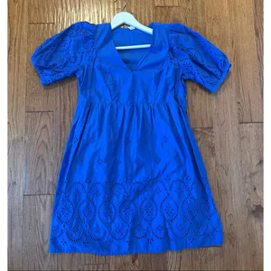 Old Navy blue eyelet puff sleeve vneck dress s thumbnail 7