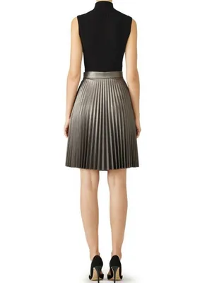 Slate & Willow Gunmetal Faux Leather Skirt 6 Pleated Indie Steampunk thumbnail 2