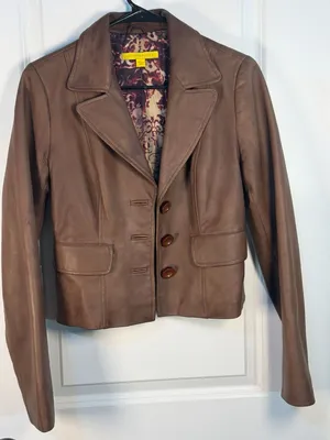 John Carlisle Women's Brown Leather Blazer Jacket Size S thumbnail 1