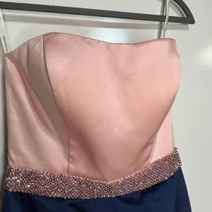 Sherri Hill Pink, Navy Empire Waist Strapless Mermaid Full Length Formal Gown 0 thumbnail 8