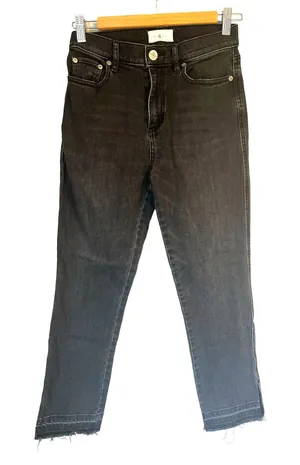 Lou & Grey Black Gray Wash High Waist Straight Cropped Undone Hem Jeans sz. 26 thumbnail 1