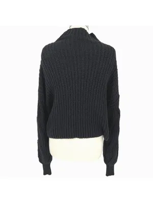 Free People Seasons Change Black Knit Cotton Sweater Size Small Edgy Minimalist thumbnail 9