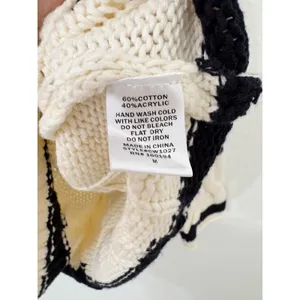 SOLAI Cable Knit Striped Sweater Ivory Black Oversized Coastal Grandmother thumbnail 6