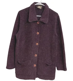 Territory Ahead‎ Lagenlook Textured Knit Jacket Plum Button Front Art Teacher M thumbnail 1
