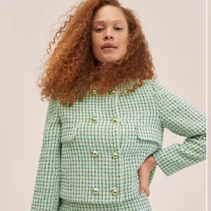 NWT MNG Double-breasted tweed jacket Green Medium thumbnail 2
