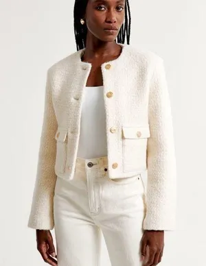 NWT Abercrombie & Fitch Collarless Boucle Wool Blend Short Jacket NWOT Size M thumbnail 1