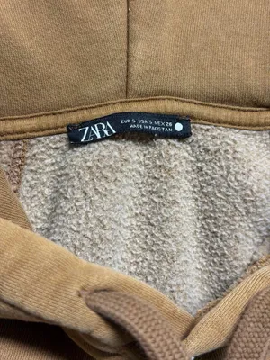 Zara Women’s Size Small Camel Brown Washed Pullover Hoodie Sweatshirt thumbnail 4