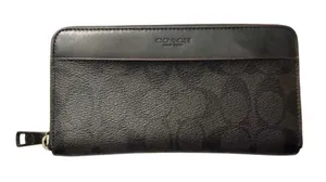 Coach ACCORDION WALLET (COACH F25517) BLACK Signature coated canvas logo thumbnail 1
