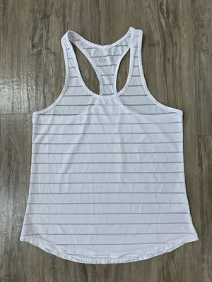 ZYIA Active White Racerback Tank Top with Thin Sheer Mesh Stripes thumbnail 1