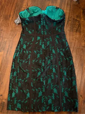 Guess NWT Emerald Green Strapless Lace Corset Short Dress Convertible Size 8 thumbnail 2