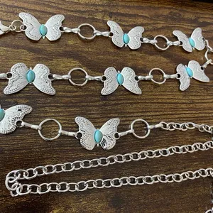 Silver Y2K Western Butterfly Turquoise Chain Belt, Fits 24-42 Inches, X7GA1343 thumbnail 7