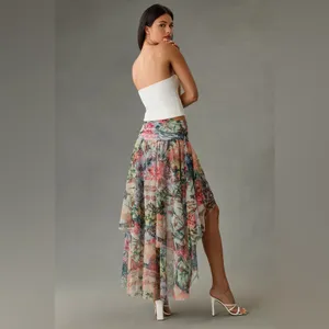 Anthropologie High-Low Tulle Maxi Skirt in Floral Pink Size 16 NWT Garden Party thumbnail 4