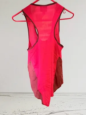 Mossimo sheer red razorback tank with brown asymmetrical side panels XS thumbnail 2