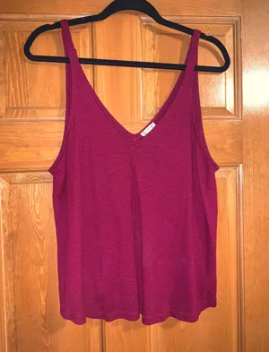 Free People Burgundy V-Neck Flowy Tank Top thumbnail 1