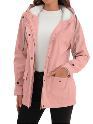 Women's Pink Hooded Jacket with Sherpa Lining WR thumbnail 2