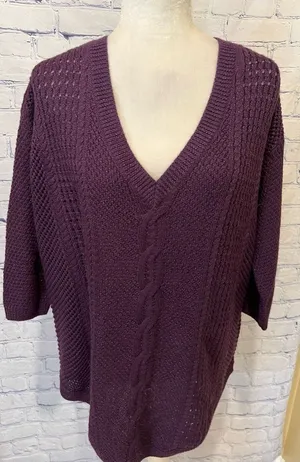 Torrid Lurex Pointelle Tunic Sweater Wool Blend Metallic Purple 1/1X thumbnail 1
