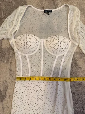 Top Chic White Embellished Mesh Bustier Bodycon Dress thumbnail 6
