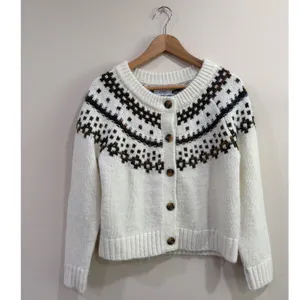 Old Navy Womens Fair Isle Cardigan Sweater Cream‎ Brown Blue Button Front Small thumbnail 9