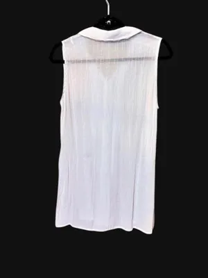 Fever White Sleeveless Collared Button Up Blouse with Pleated Front Sz M thumbnail 9