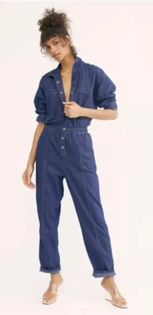 NWOT Free people denim long sleeve jumpsuit Ari coveralls sz S‎ thumbnail 1