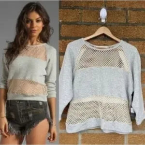 Lovers + Friends Light Gray Mesh-Panel Sweatshirt Sz XS thumbnail 3