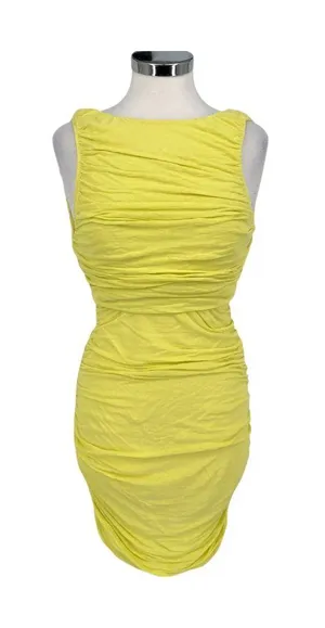 Alice & Olivia Y2K Air Ruched Open Back Sleeveless Bodycon Dress Yellow Small thumbnail 1