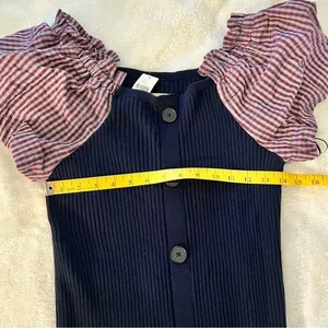 Maeve Anthropologie Ribbed Puff Sleeve Mini Dress Navy Gingham NWT‎ Size Small thumbnail 8