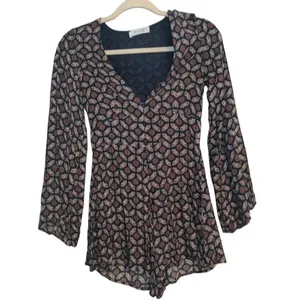 WYLDR Revolve Brand Geometric Long Sleeve V Neck‎ Romper Playsuit Extra Small thumbnail 2