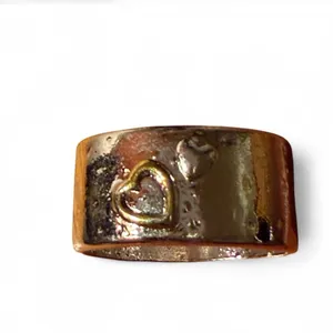 Silver-tone Hammered Chunky Ring with Heart Detail Size 12 thumbnail 3