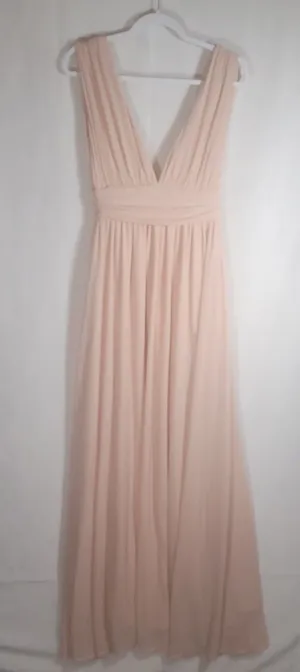 Lulus Heavenly Hues Blush Pink Chiffon Maxi Dress Small Pleated Plunging V-neck thumbnail 1